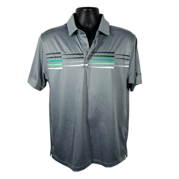 Under Armour ColdBlack Performance Gray Polo Shirt Heat Gear Loose Fit Medium - Picture 2 of 14